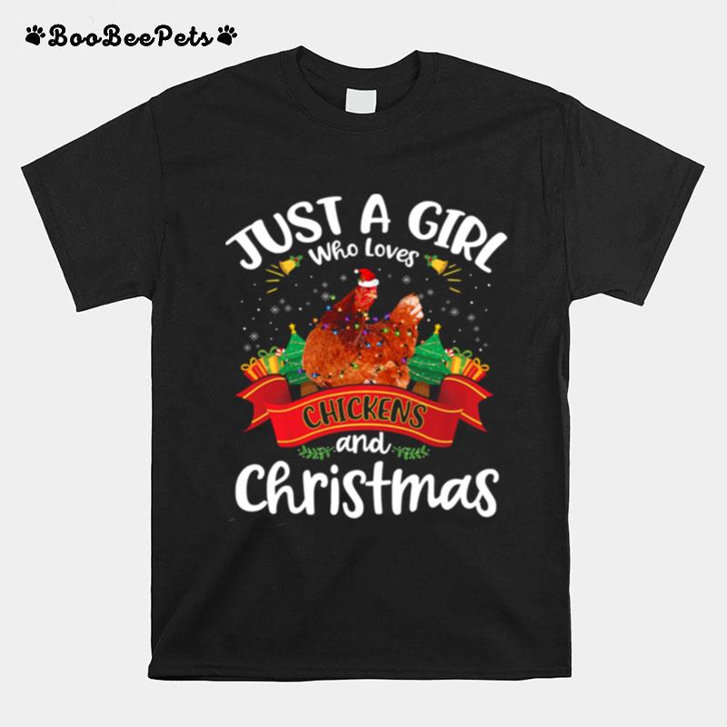 Just A Girl Who Loves Chickens And Christmas Tree Xmas T-Shirt