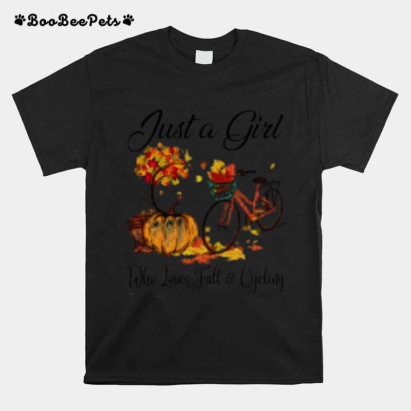 Just A Girl Who Loves Fall And Cycling Pumpkin T-Shirt