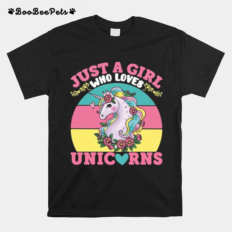 Just A Girl Who Loves Unicorns Vintage Retro T-Shirt