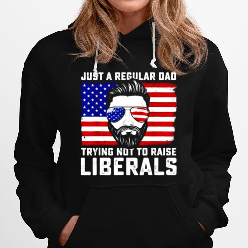 Just A Regular Dad Trying Not To Raise Liberals Fathers Day Sunglasses American Flag Hoodie