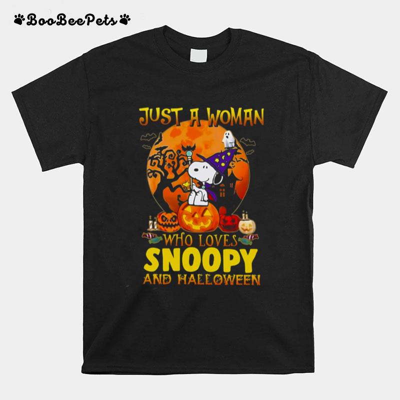 Just A Woman Who Loves Snoopy And Halloween T-Shirt