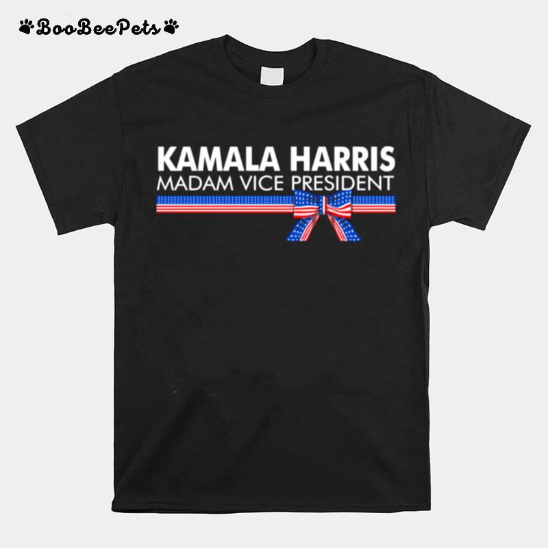 Kamala Harris Madam Vice President American Flag Ribbon T-Shirt