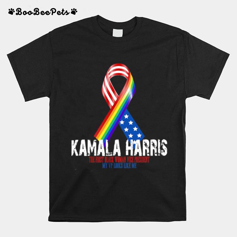 Kamala Harris The First Black Woman Vice President My Vp Looks Like Me Ribbon Lgbt American Flag T-Shirt