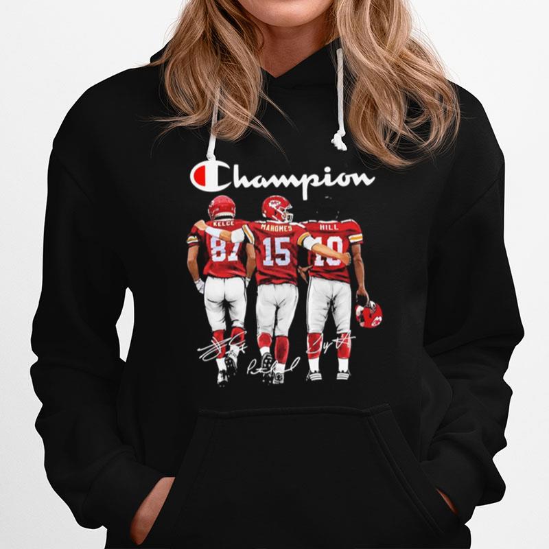 Kansas City Chief Kelce Mahomes And Hill Champion Signatures Hoodie