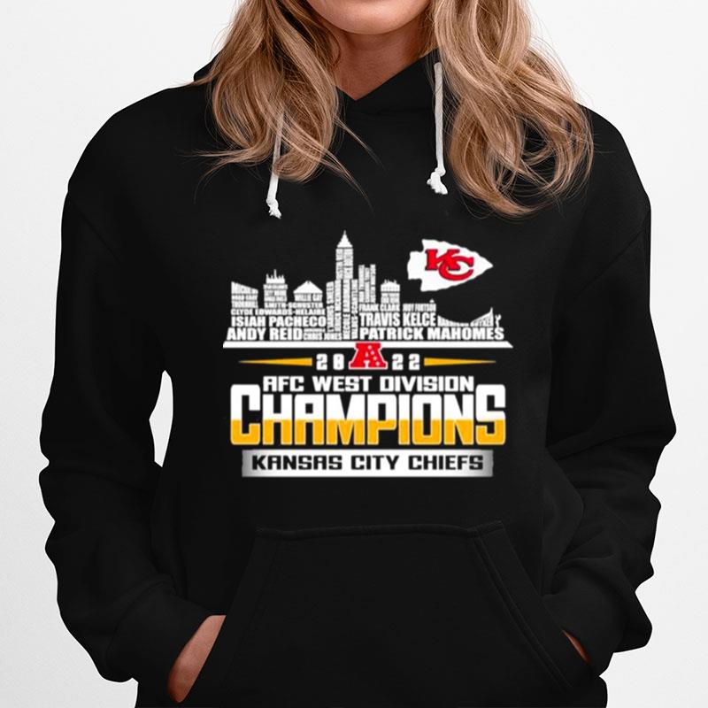 Kansas City Chiefs 2022 Afc West Division Champions Players Name Skyline Hoodie