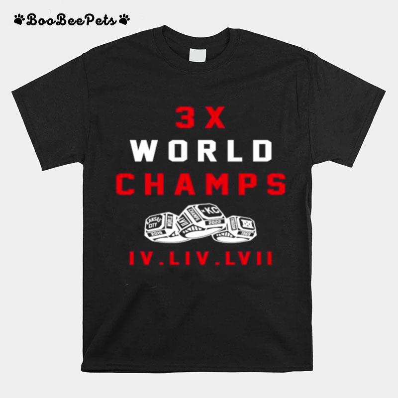 Kansas City Chiefs 3X World Champs Iv Liv Lvii T-Shirt