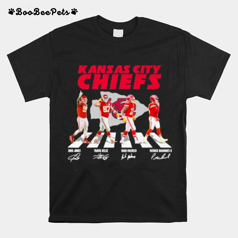 Kansas City Chiefs Chris Jones Travis Kelce Isiah Pacheco And Patrick Mahomes Ii Abbey Road Signatures T-Shirt