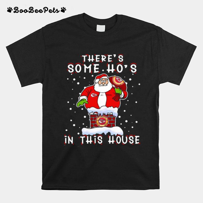 Kansas City Chiefs Christmas There Is Some Hos In This House Santa Stuck In The Chimney Nfl Youth T-Shirt