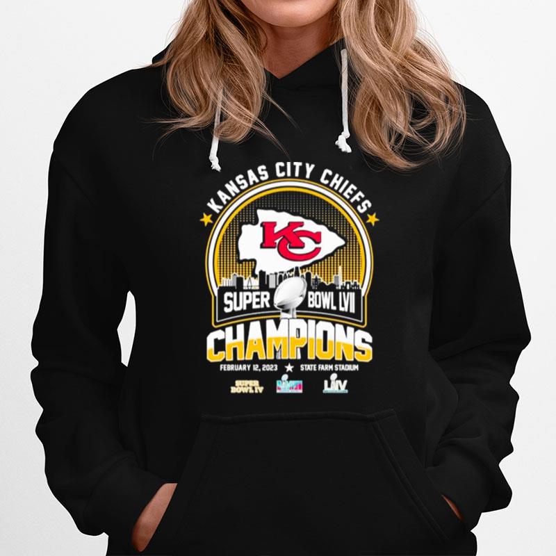 Kansas City Chiefs Skyline 3X Super Bowl Champions 2023 State Farm Stadium Hoodie