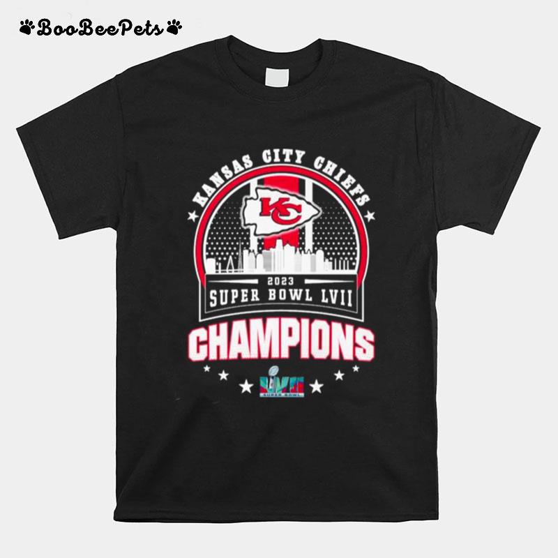 Kansas City Chiefs Super Bowl Lvii 2023 Champions Matchup Skyline T-Shirt