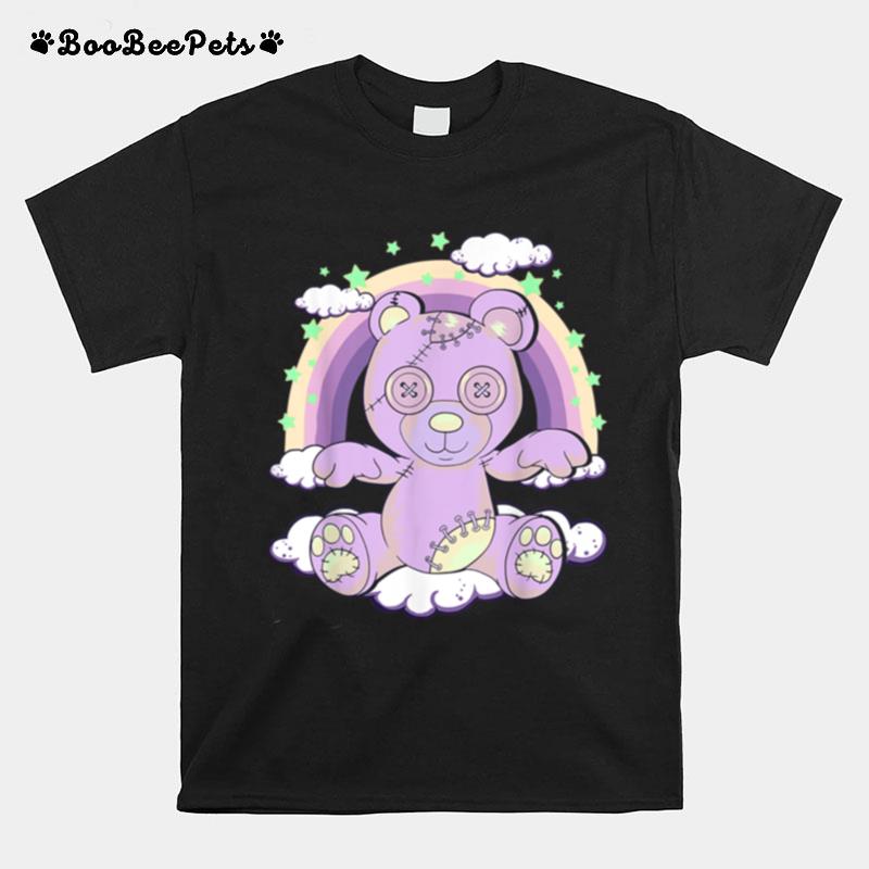 Kawaii Pastel Goth Creepy Teddy Bear On Rainbow Clouds T-Shirt