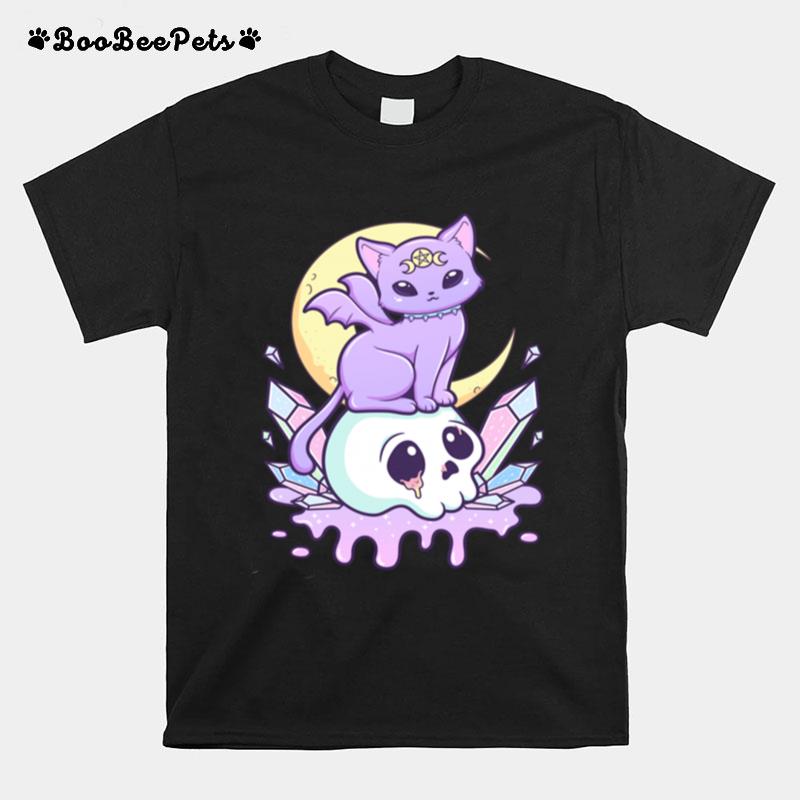 Kawaii Pastell Goth Suse Gruselige Witchy Katze Und Schadel Langarmshirt T-Shirt