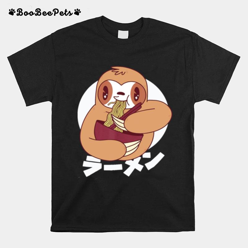 Kawaii Sloth Eating Ramen Noodles Japanese T-Shirt