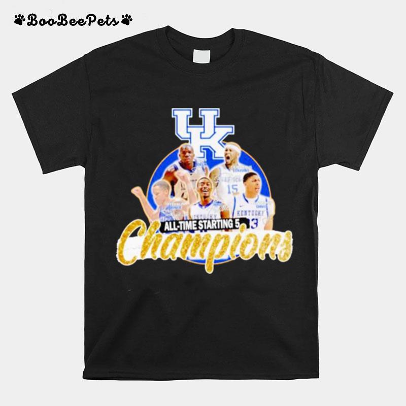 Kentucky Wildcats All Time Starting 5 Champions Signatures T-Shirt