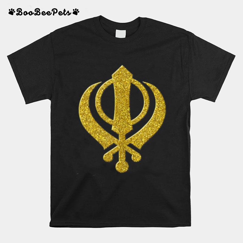 Khanda Sikhism Vintage Golden Retro Sikhs Symbol T-Shirt