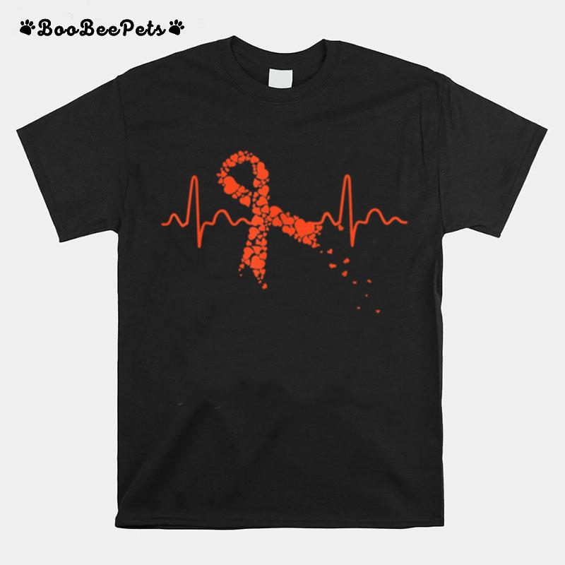 Kidney Cancer Awareness Cute Orange Ribbon Heartbeat T-Shirt