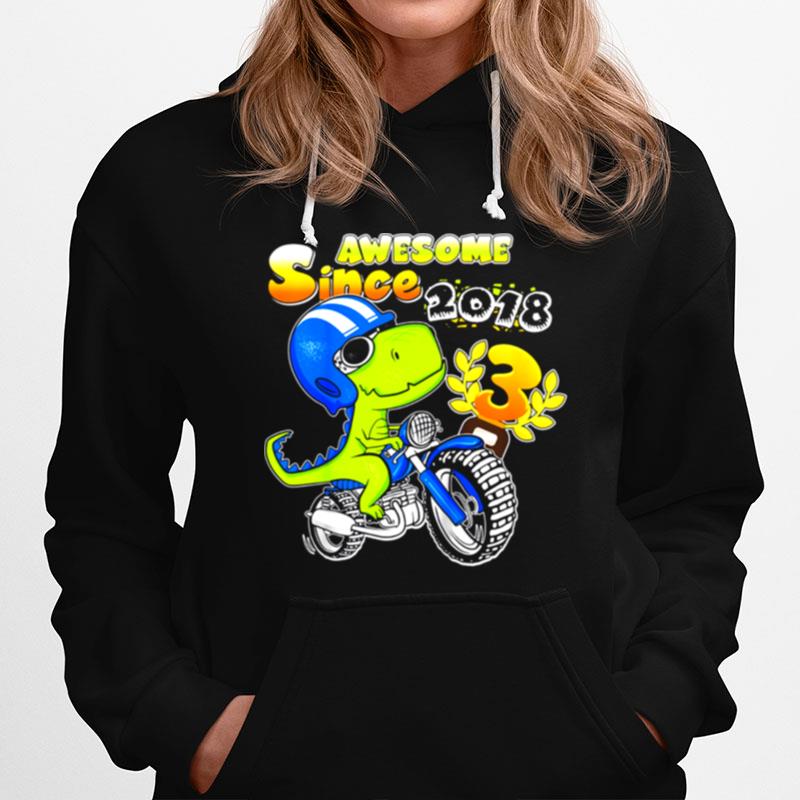 Kids 3Rd Birthday 3 Year Old Dirt Bike Boy Party Dinosaur Hoodie