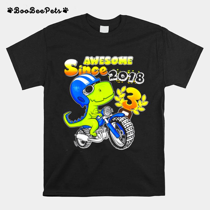 Kids 3Rd Birthday 3 Year Old Dirt Bike Boy Party Dinosaur T-Shirt