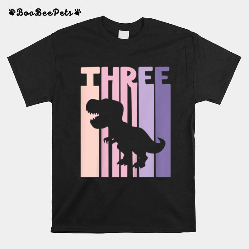 Kids 3Rd Birthday Girl Retro Dinosaur Theme Party 3 Years Old T-Shirt