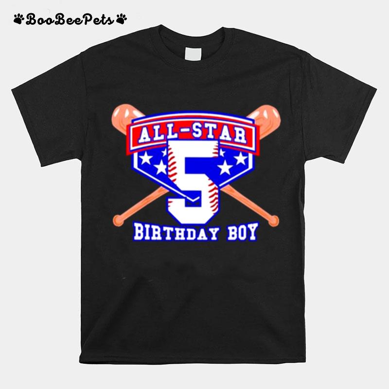 Kids All Star Baseball 5 Year Old Birthday Boy T-Shirt