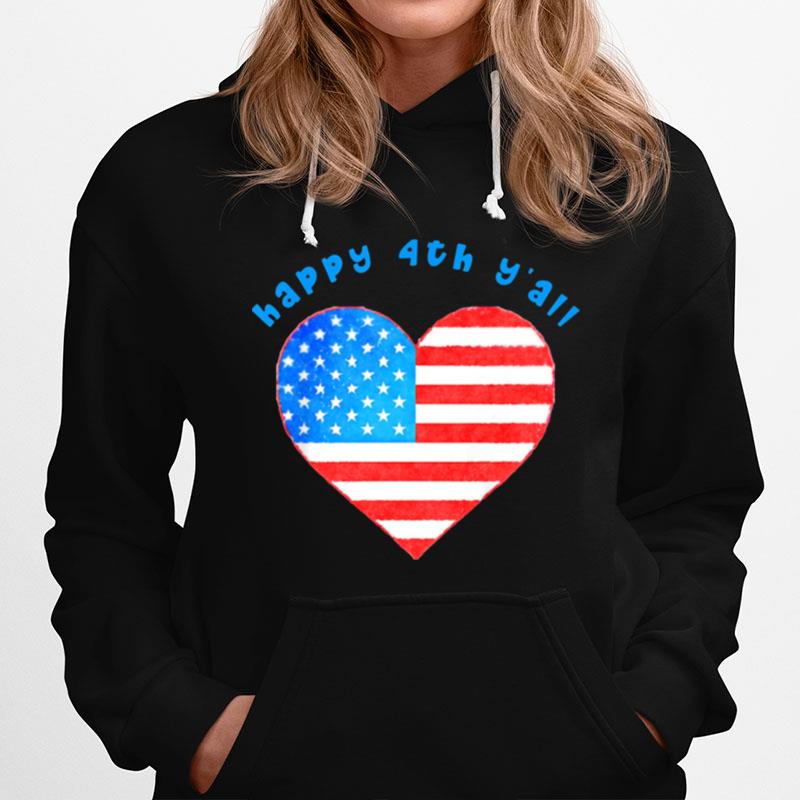 Kids Happy 4Th Yall American Flag Heart Fourth Of July Hoodie