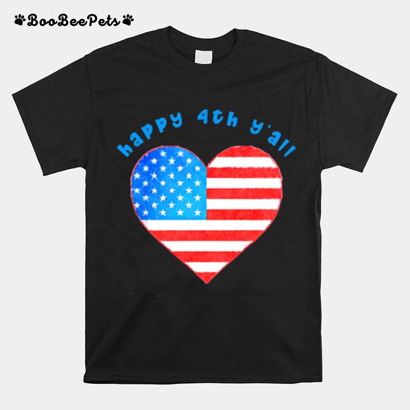 Kids Happy 4Th Yall American Flag Heart Fourth Of July T-Shirt