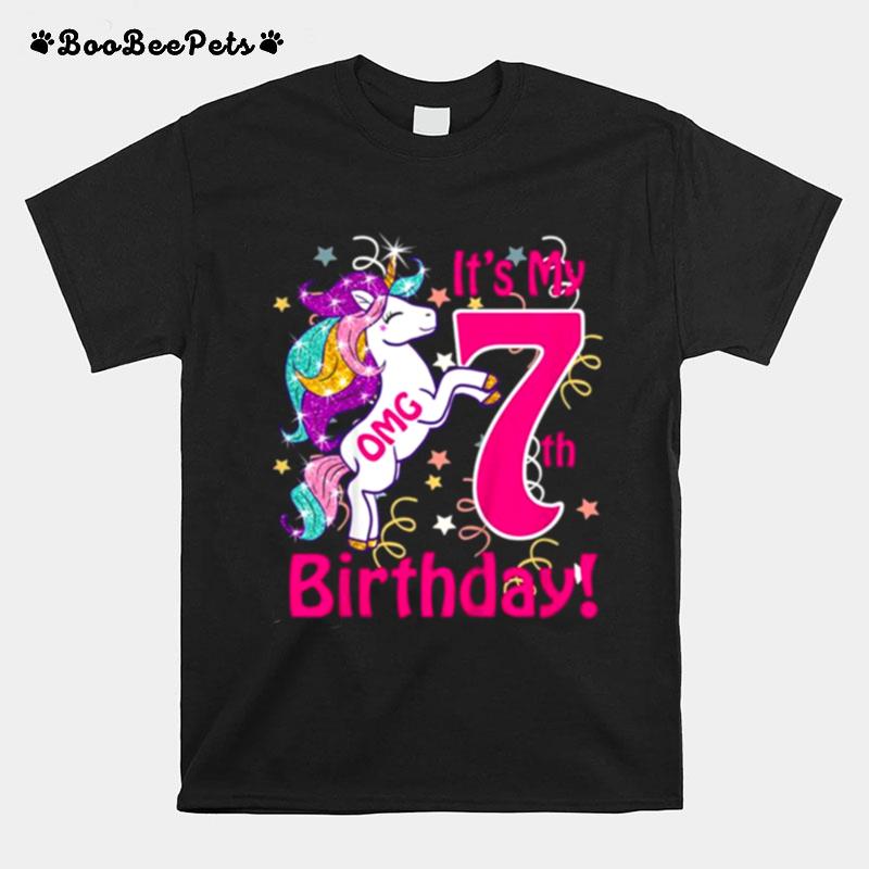 Kids Omg Its My 7Th Birthday Girls Unicorn Outfit Tee T-Shirt