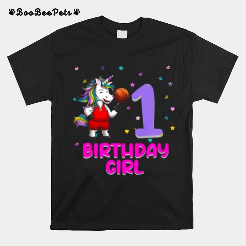 Kids Unicorn Basketball 1St Birthday Girl Love Funny 1 Year Old Tee T-Shirt