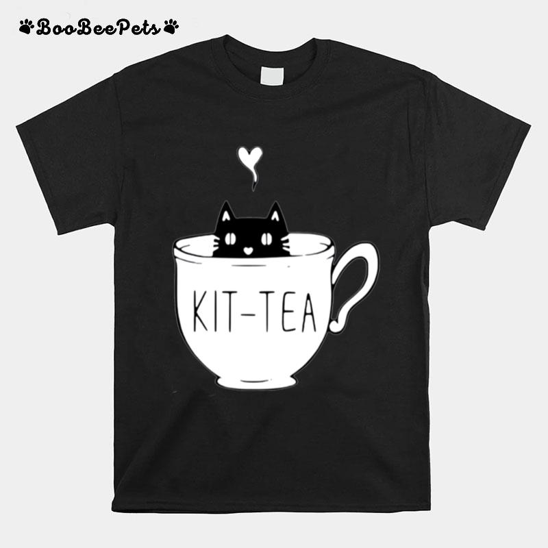 Kit Tea Funny Cat Cute Black Cat T-Shirt
