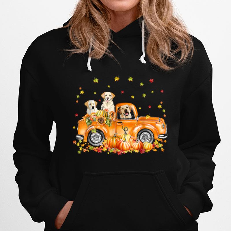 Labrador Retriever Riding Truck Pumpkin Autumn Leaves Fall Hoodie