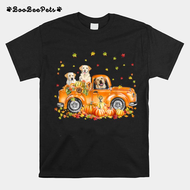 Labrador Retriever Riding Truck Pumpkin Autumn Leaves Fall T-Shirt