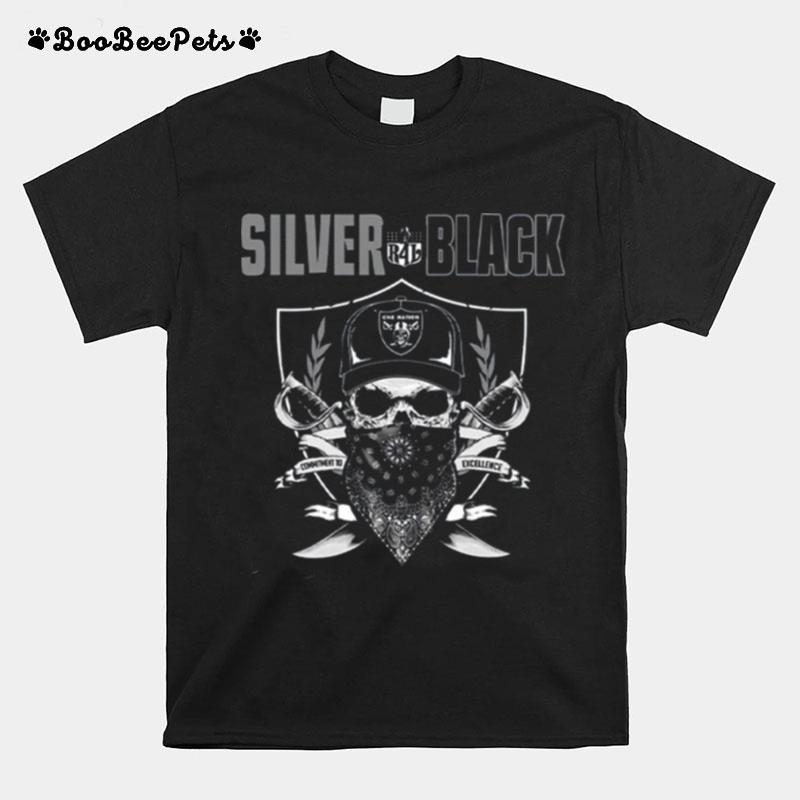 Las Vegas Football Skull Silver And Black T-Shirt