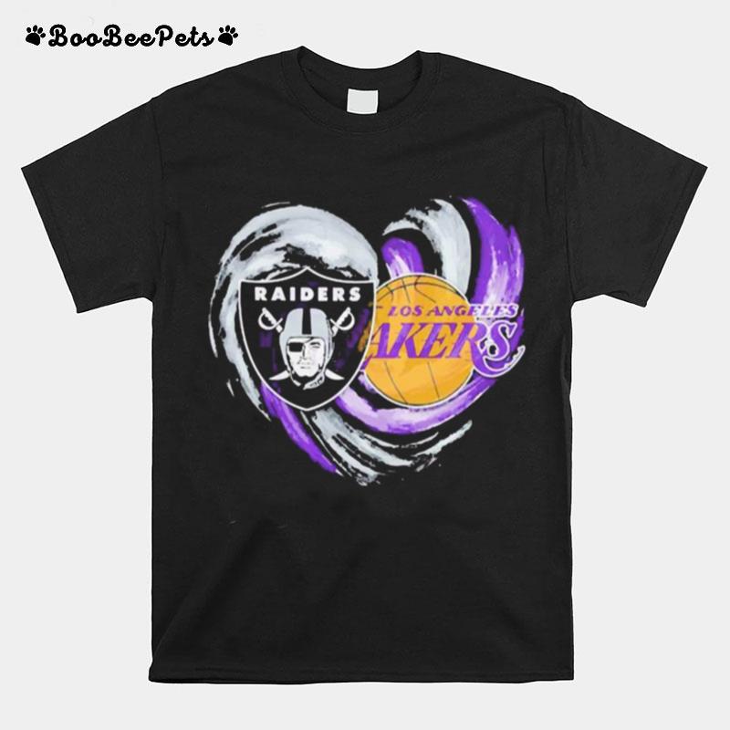 Las Vegas Raiders And Los Angeles Lakers Heart T-Shirt