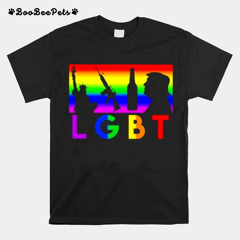 Lbgt Liberty Guns Wine And Trump Rainbow Color T-Shirt