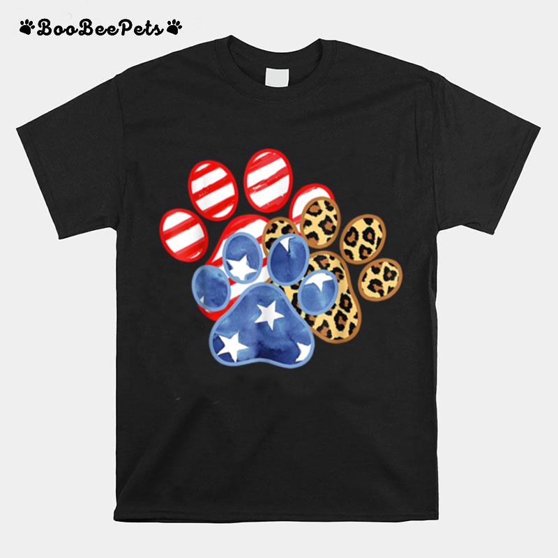 Leopard American Flag Hearts 4Th Of July Dog Paw Print Cute T B09Znqrmsd T-Shirt