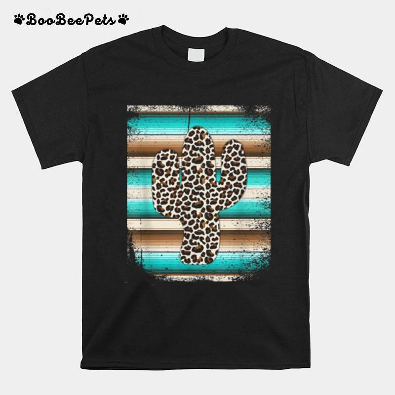 Leopard Cactus Serape Cactus Print Turquoise Brown T-Shirt