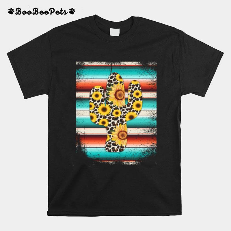 Leopard Cactus Sunflower Serape Cactus Print Turquoise T-Shirt