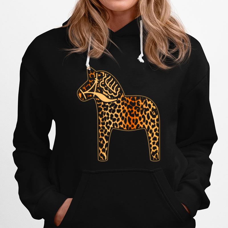 Leopard Cheetah Print Dala Horse Dalecarlian Horse Nordic Hoodie