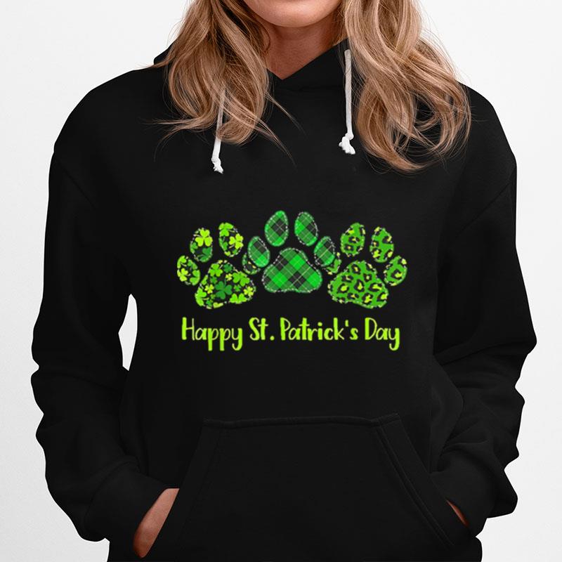 Leopard Print Three Dog Paws Happy Saint Patricks Day Hoodie