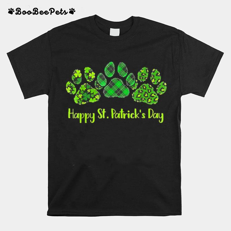 Leopard Print Three Dog Paws Happy Saint Patricks Day T-Shirt