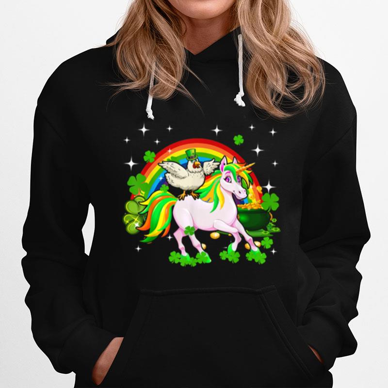 Leprechaun Chicken Riding Unicorn Happy St Patricks Day Hoodie