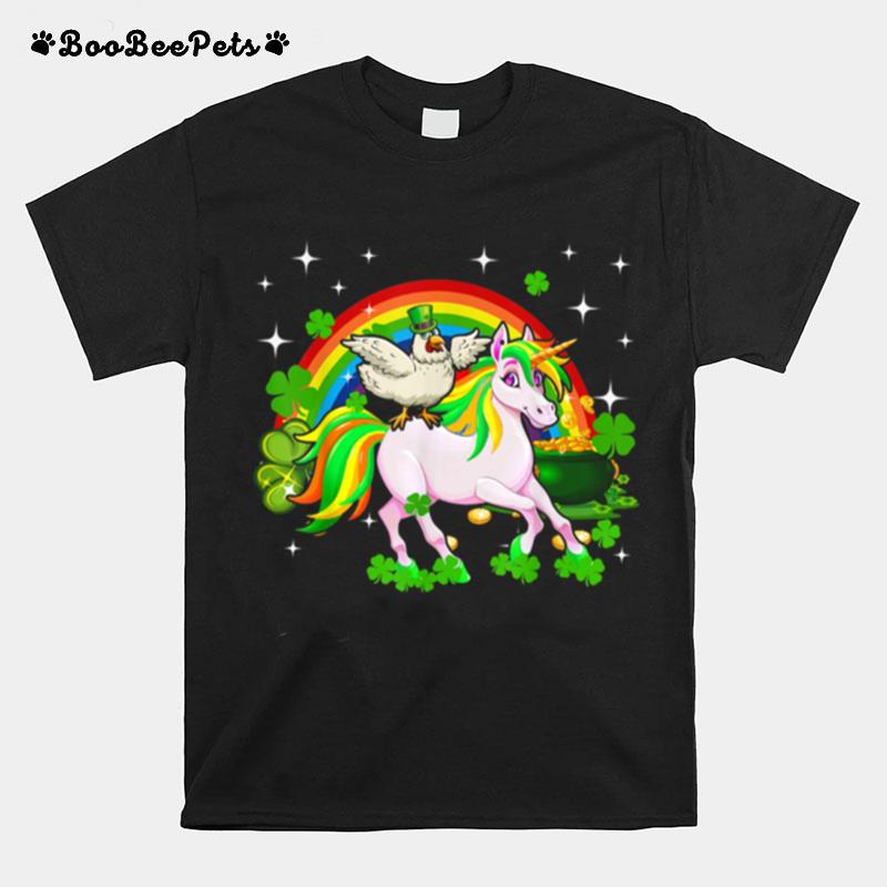 Leprechaun Chicken Riding Unicorn Happy St Patricks Day T-Shirt