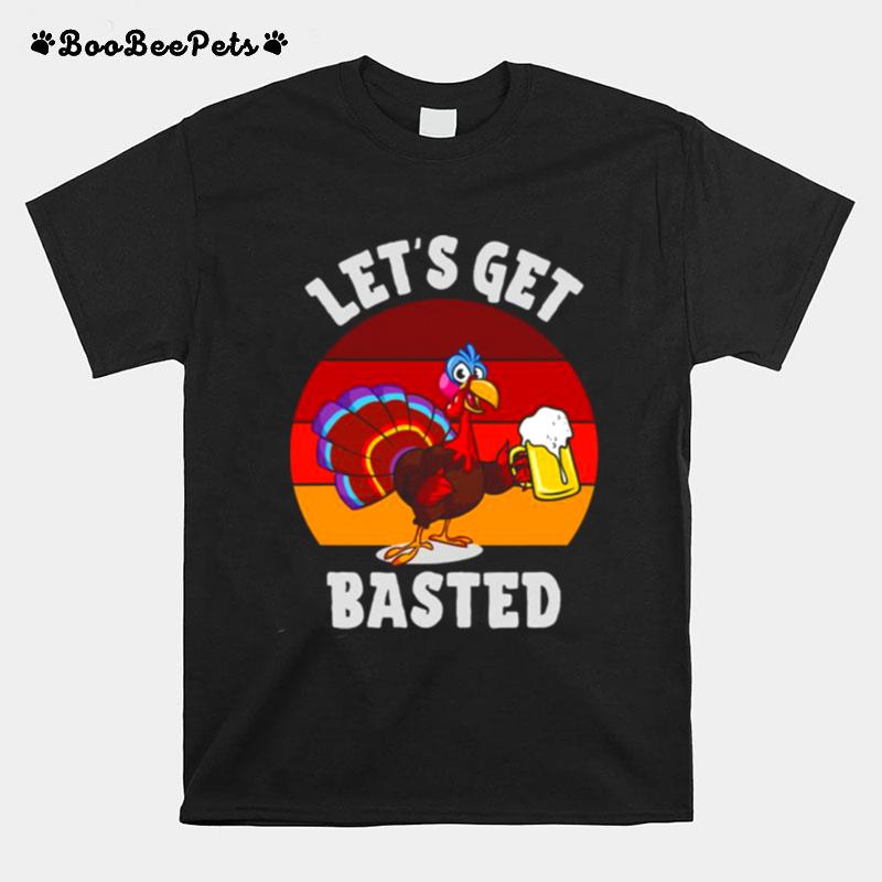 Lets Get Basted Beer Drinking Turkey Vintage Retro T-Shirt