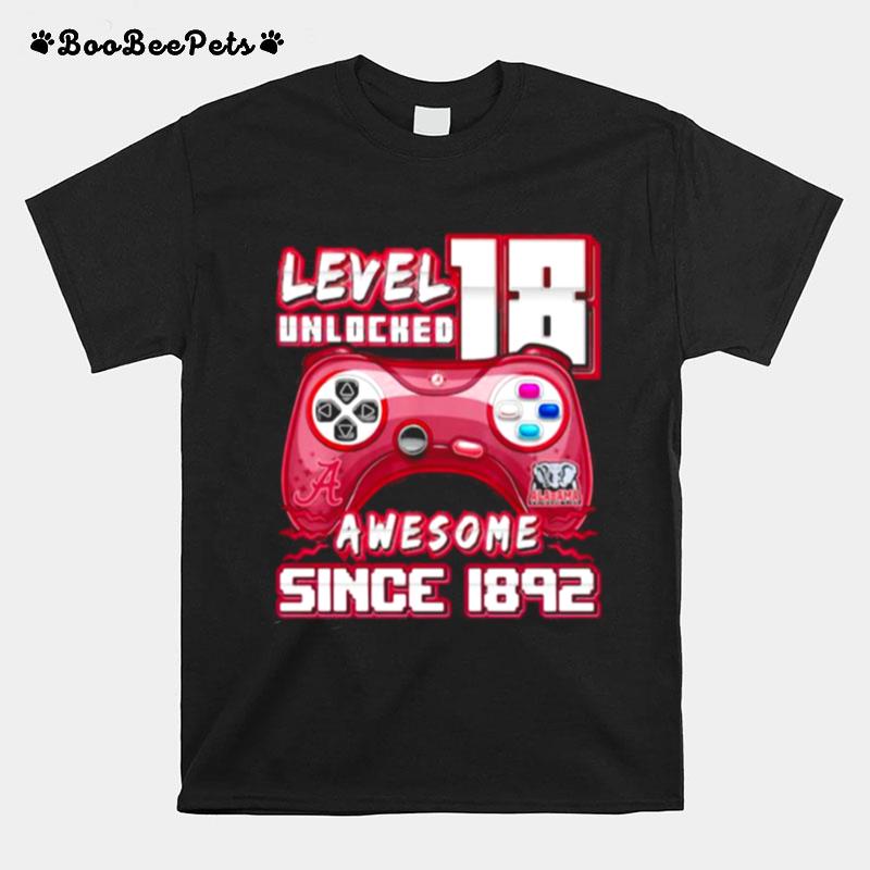 Level 18 Unlocked Awesome Since 1892 Alabama Crimson Video Game T-Shirt