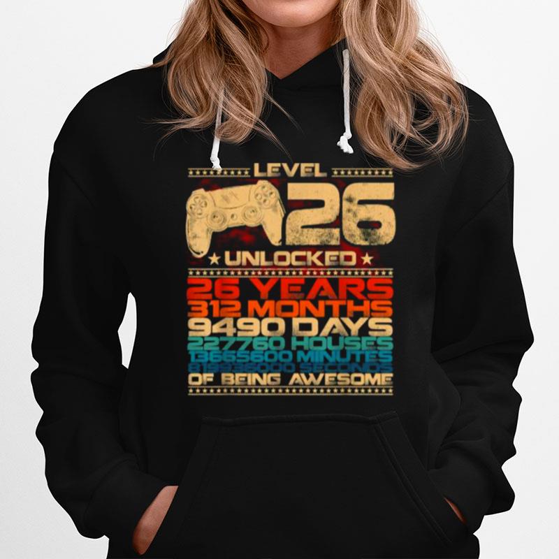 Level 26 Unlocked 26 Years Old Video Gamer 26 Birthday Vintage Hoodie