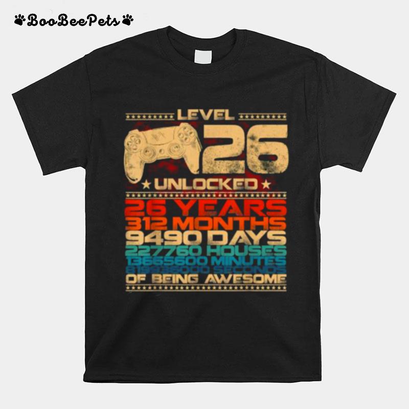 Level 26 Unlocked 26 Years Old Video Gamer 26 Birthday Vintage T-Shirt