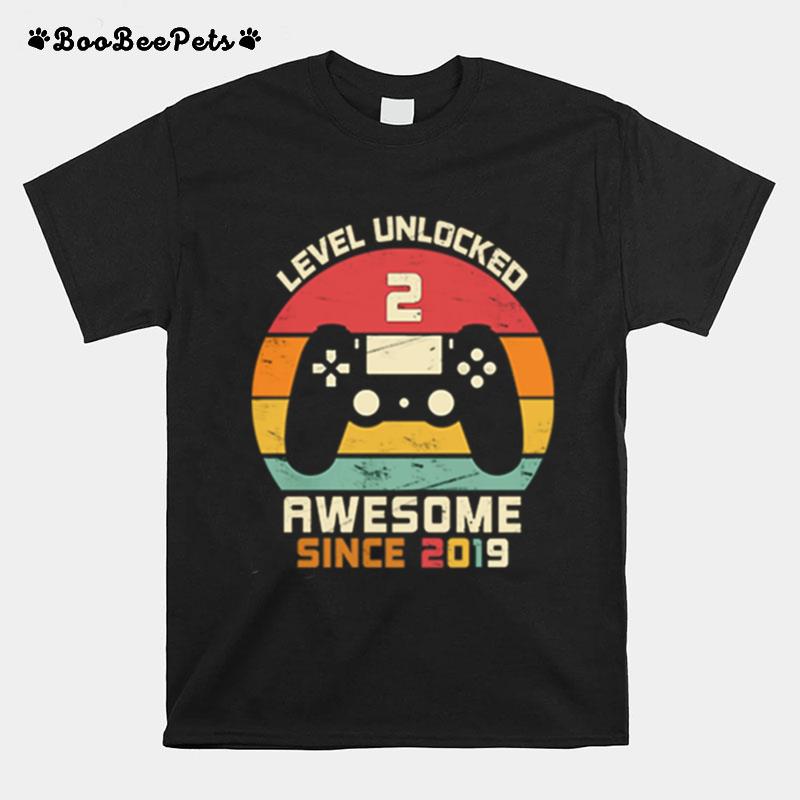 Level Unlocked 2 Awesome Since 2019 Vintage Retro T-Shirt