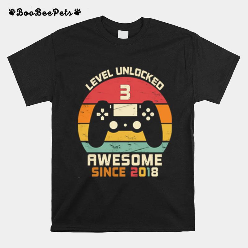 Level Unlocked 3 Awesome Since 2018 Vintage Retro T-Shirt