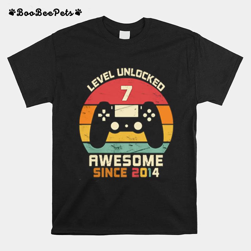 Level Unlocked 7 Awesome Since 2014 Vintage Retro T-Shirt