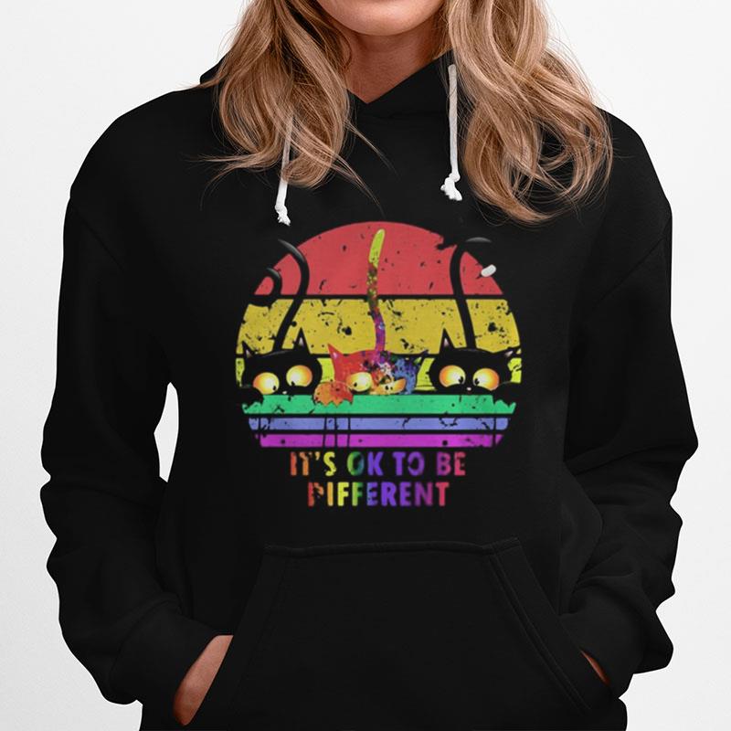 Lgbt Cat It%E2%80%99S Ok To Be Different Vintage Retro Hoodie